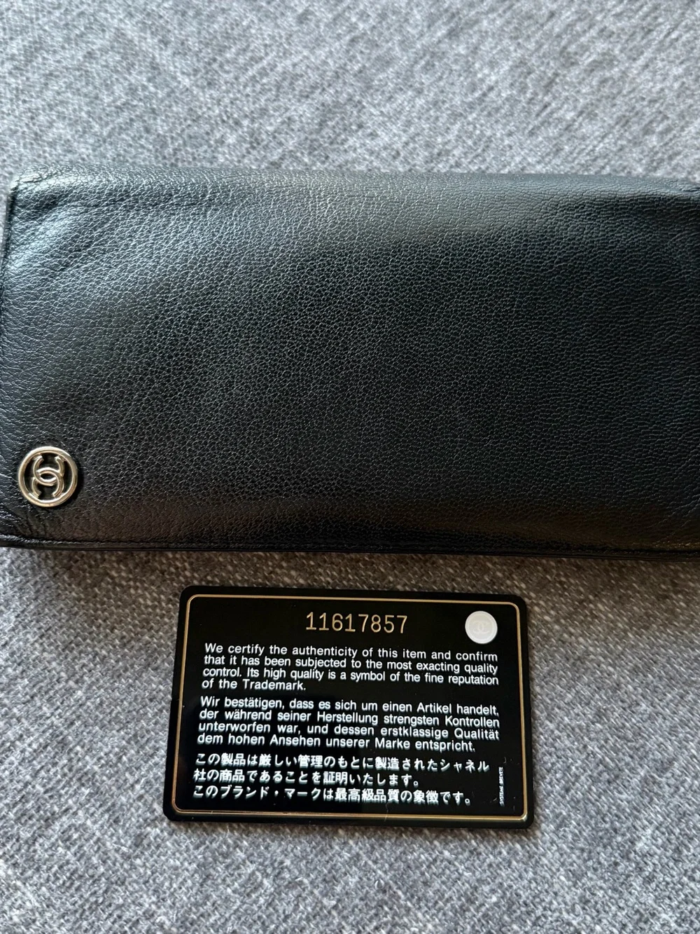 CHANEL Black Long Wallet Silver CC Logo